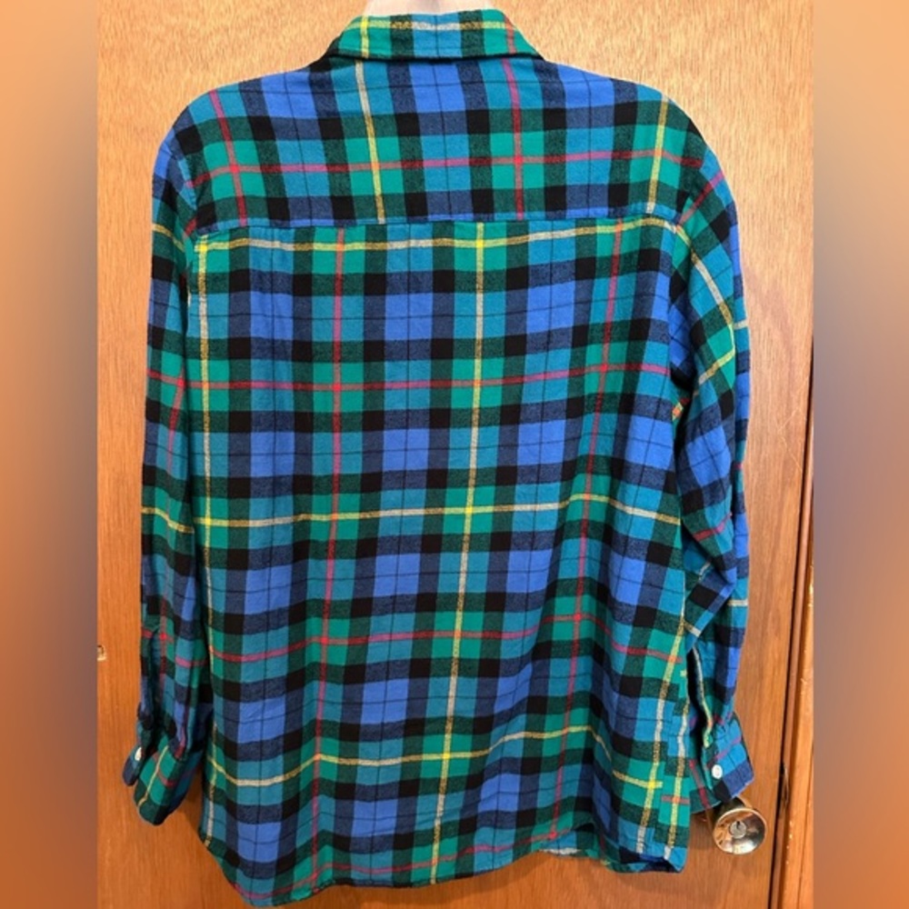 Club Room Men Button‎ Down Shirt L Large Blue Green Plaid Flannel Long Sleeve - Picture 2 of 5